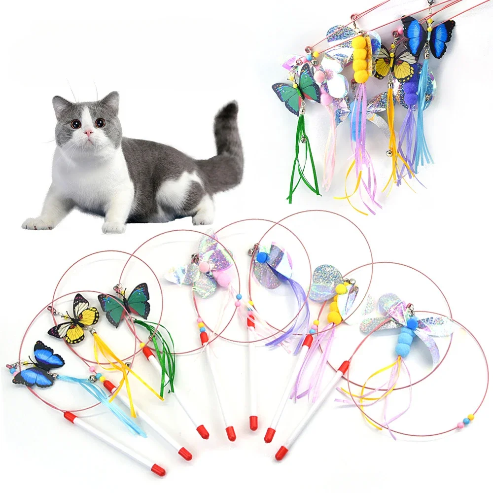 Interaktives Katzenspielzeug, Schmetterling, Katzen-Teaser-Stick-Spiel für Katzen, Stick, lustiges Haustier, Katze, Insektenspielzeug, Haustierzubehör