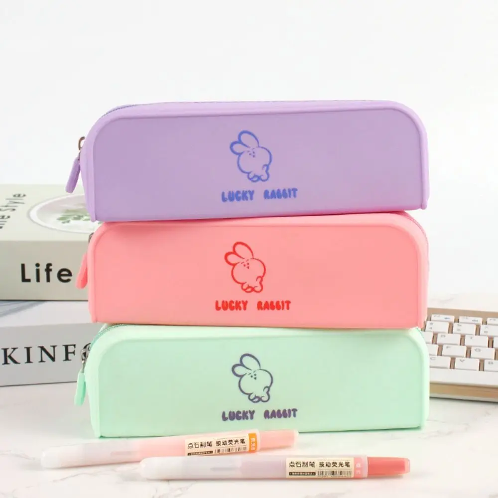 Creative Silicone Stationery Bag Pencil Cases Pen Holder Silicone Pencil Bag Fresh Large Capacity Rabbit Pen Pouch Student