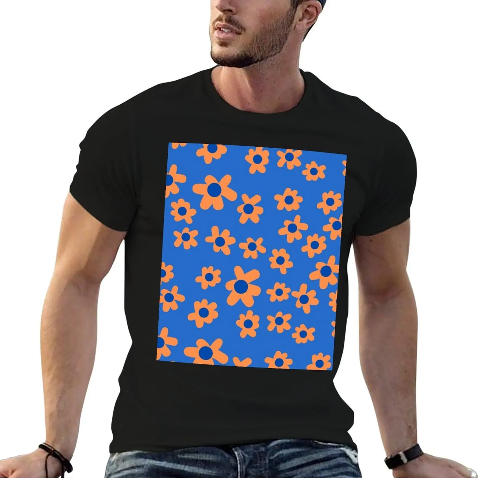 

UF Orange and Blue Floral Pattern Go Gators T-Shirt cotton t shirt pack t shirts for man cotton man tshirt T-Shirt