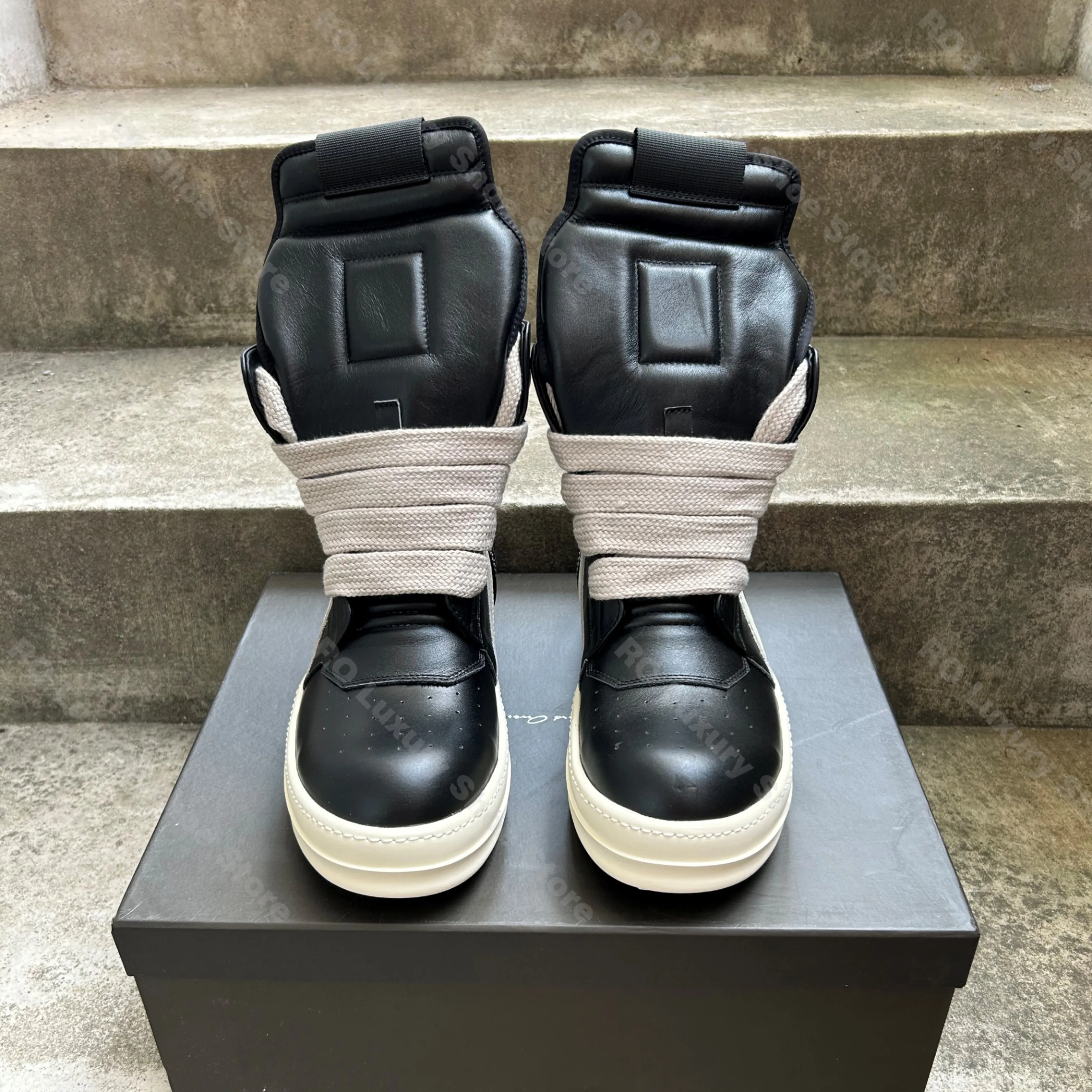 Brand Men Shoe High Top Women Sneaker Jumbo Lace Up Ankle Boot Geobasket Designer Black Leather Zip Boot Casual Flat Luxury Shoe