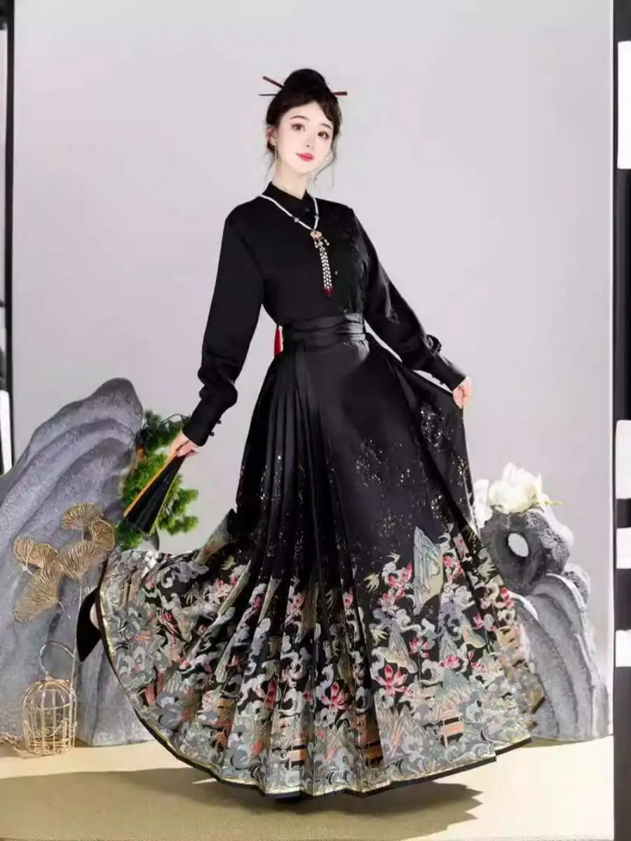 

Женская модная юбка-ханьфу с принтом для повседневной носки, приталенная, в национальном стиле, средней длины, осенняя