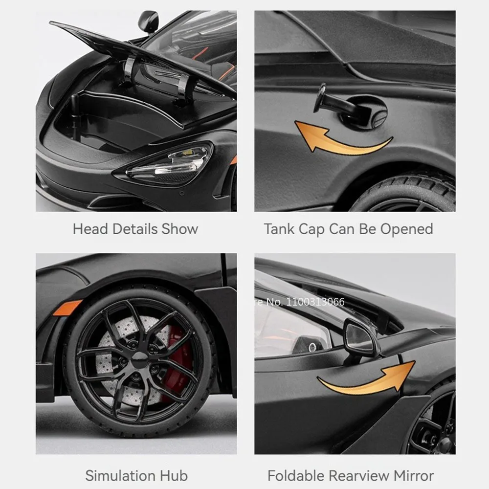 1:18 720S 파가니 와이라 장난감 모델 스포츠카 휠 후진 미니어처 자동차 라이트 사운드 차량 어린이 어린이날 선물