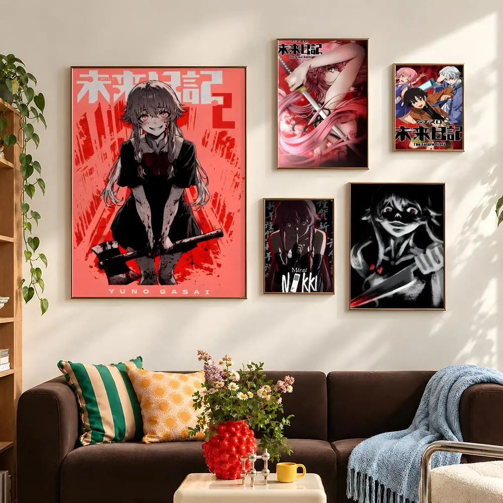 Anime Future Diary Mirai Nikki Poster Self Adhesive PP Wall Art HD Gaming Room Bedroom Living Room Decor Apartment Gift
