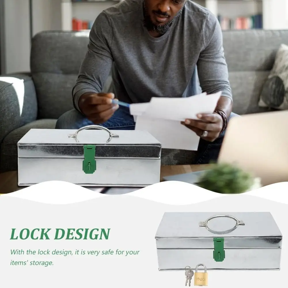 Metal Rectangle Practical Sliver Fireproof Document Box Storage Box