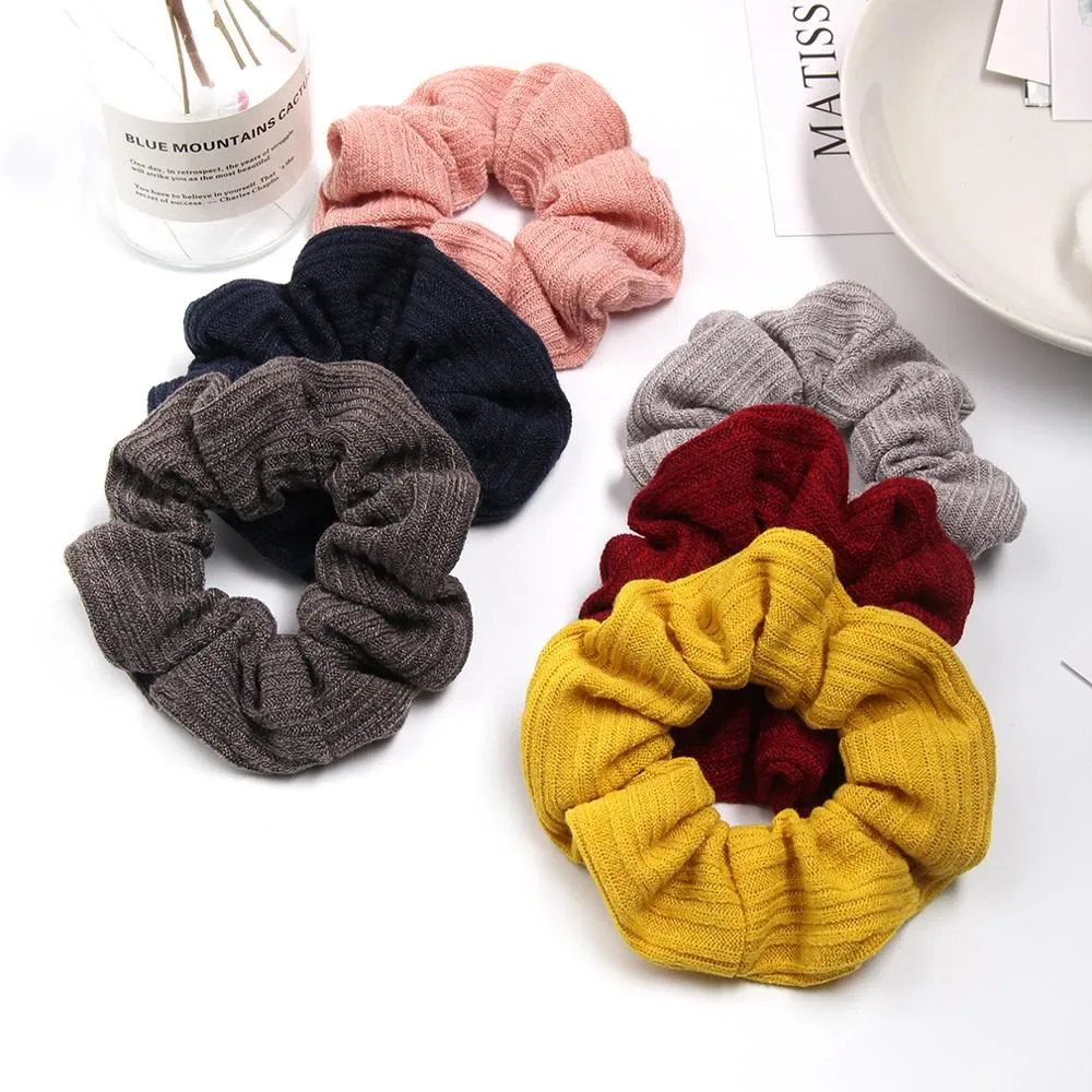 

Fashion Women Hair Ties Knit Solid Color Hair Bands Elastic Striped Hair Scrunchies Casual ​Female Girl Hair Accessories