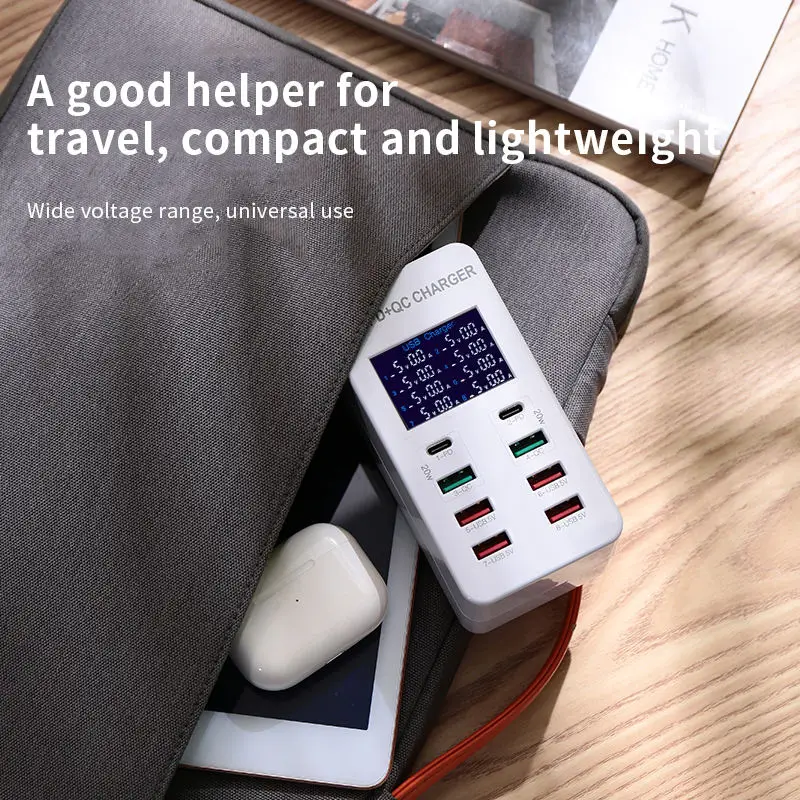 60W USB C Charger QC 3.0 8 Ports Type C PD Fast Charging Phone Adapter For iPhone Samsung Xiaomi Huawei Multi Ports Wall Charger