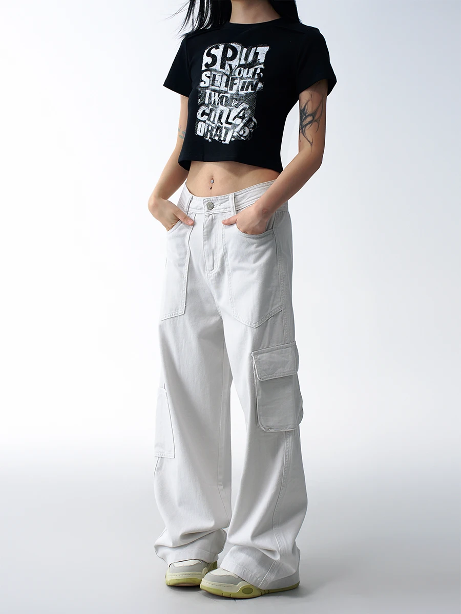 

ZHISILAO Y2K Pocket Cargo Jeans Women Casual Cotton High Waist Wide Leg Straight Denim Pants Streetwear Chic Summer 2025