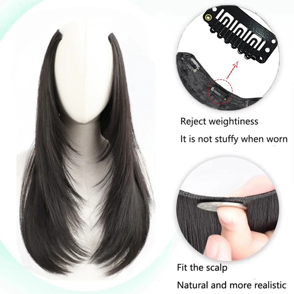 Synthetic Wig One-piece Straight Wig Layered Extension Wig Korean Fluffy Hair Piece Extension Wig For Women Christmas New Year