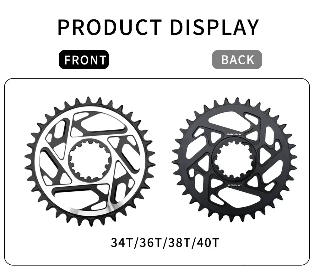 GOLDIX CNC Hohlkette mit schmalen und breiten Zähnen, 3-Bolzen-MTB-Kettenblatt, 3mm Offset, 34T 36T 38T 40T, Aluminium 7075, Fahrradzubehör – Detail 2