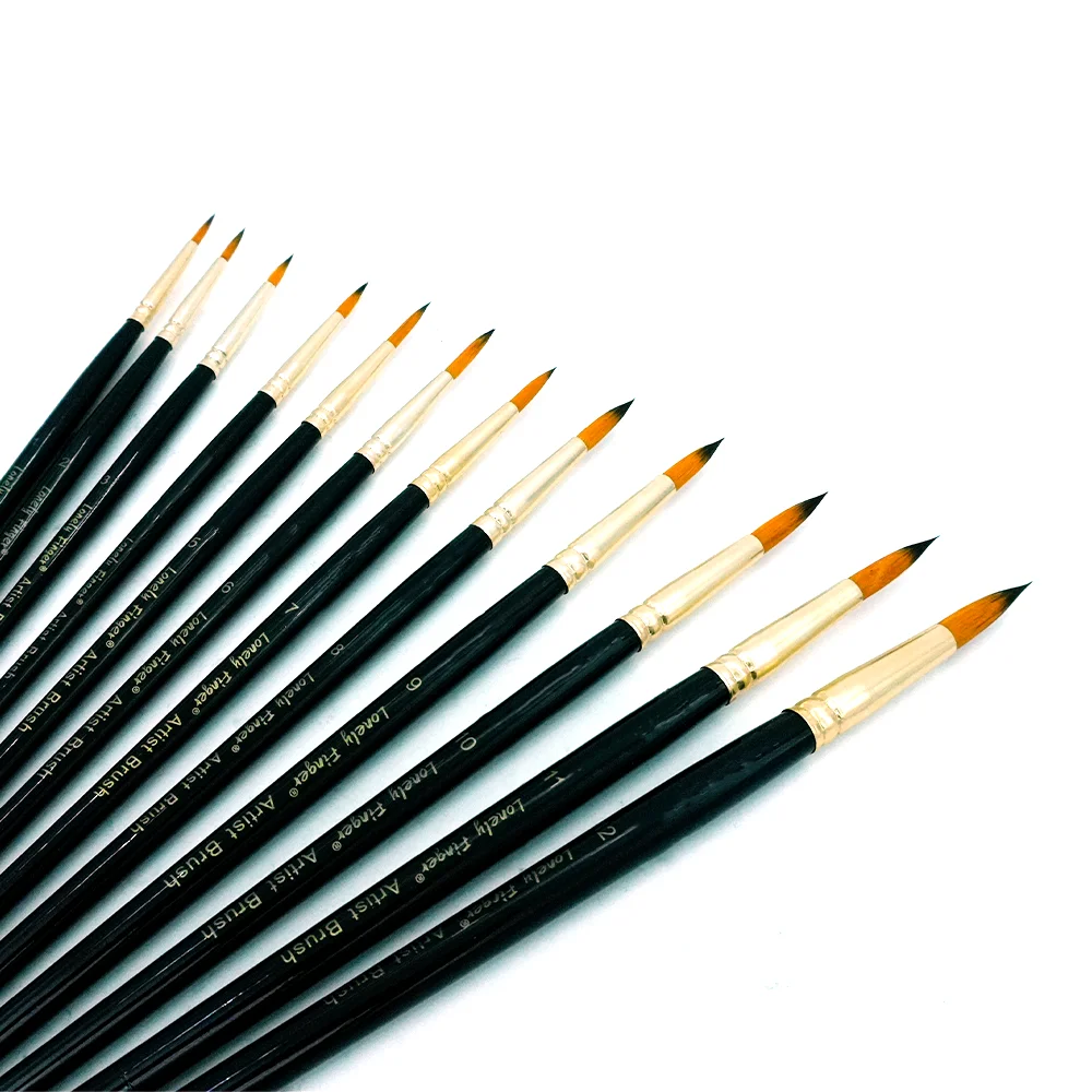 Paint Brushes Set, 12 Pcs Round Pointed Nylon Hair Artist Paint Brushes for Acrylic Oil Watercolor,  Miniature Detailing Brushes