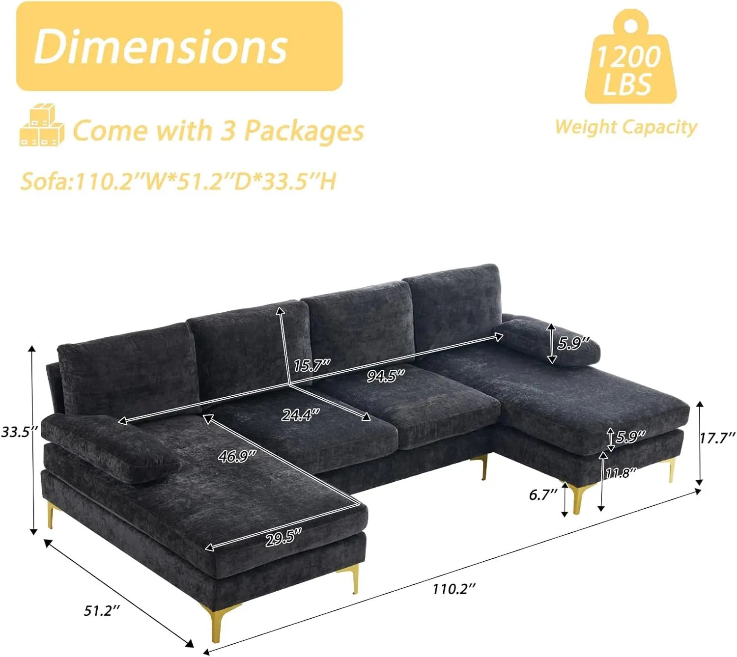 Karl home Convertible Sectional Sofa 110