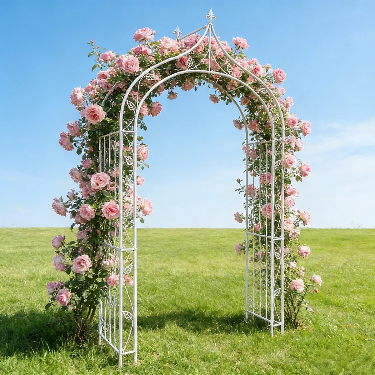 European-Style Vintage Wrought Iron Grape Trellis, Clematis and Rose Arch Flower Stand, Heavy-Duty Climbing Plant Support Structure