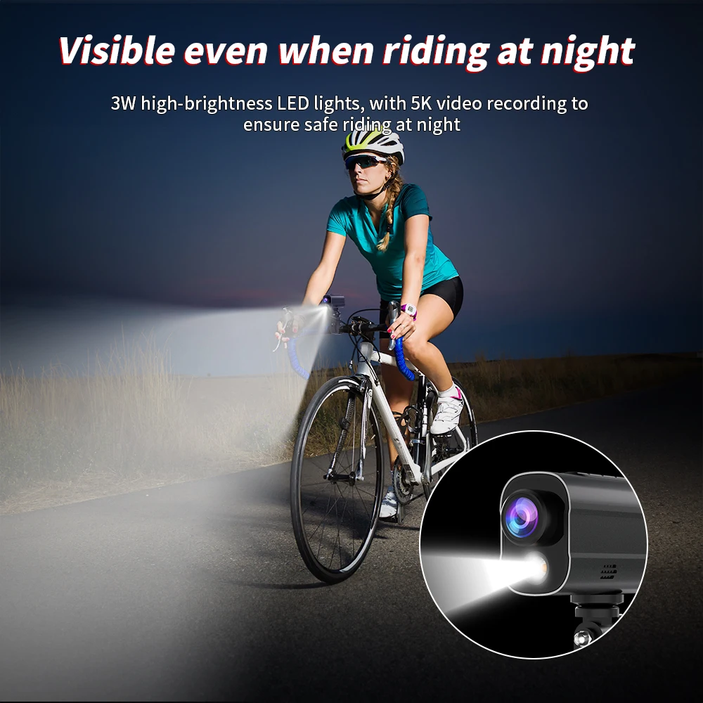 Cámara de acción para bicicleta de carretera, videocámara para casco de motocicleta, antivibración, grabadora de conducción de bicicleta con luz