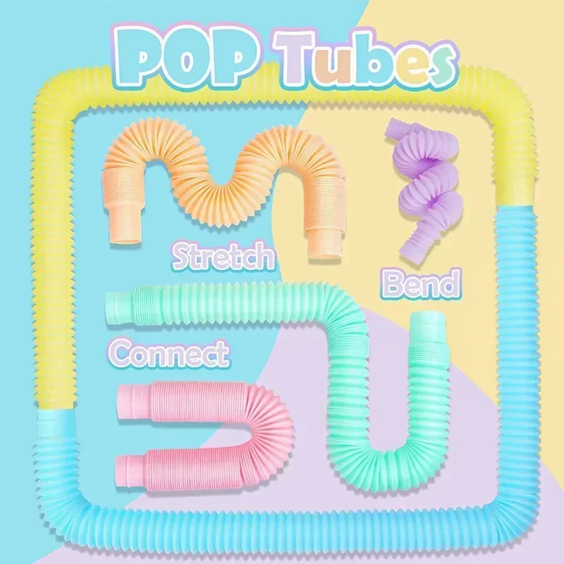 6 12 18 24 30 PCS Pop Tubes Sensory Toys Fidget Stress Relief Decompression Finger Squeeze Toy Telescopic Tube for Kids Teenager