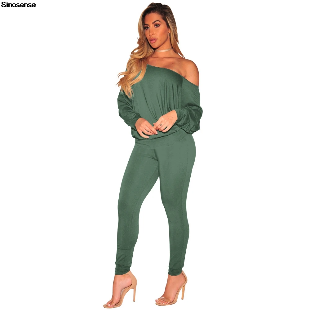 Women Two 2 Piece Outfits Tracksuit Sexy One Off Shoulder Long Sleeve Bodycon Pants Set Casual Wear Night Out Club Party Outfits