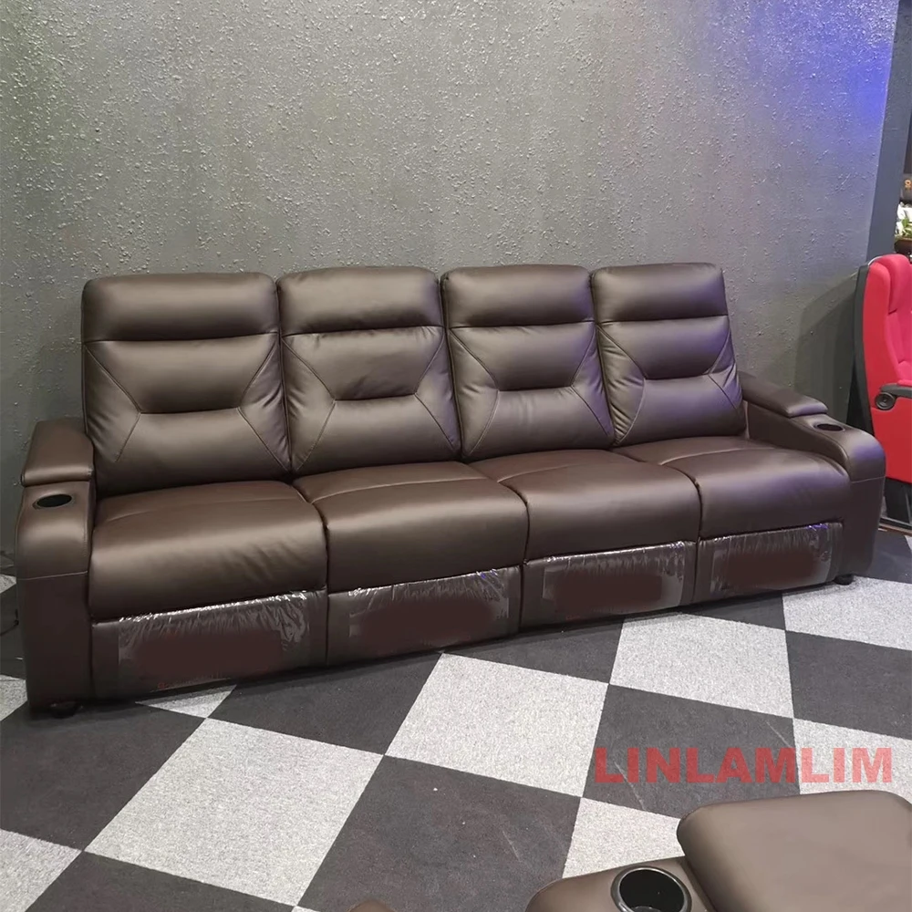 MANBAS Genuine Leather Sofa Set With POWER RECLINING SEATS, Theater Electric Recliner Couch Living Room Cinema Sofa Seating Room