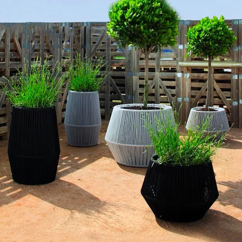 Woven villa flower box round outdoor open-air flower pot courtyard flower pot garden terrace