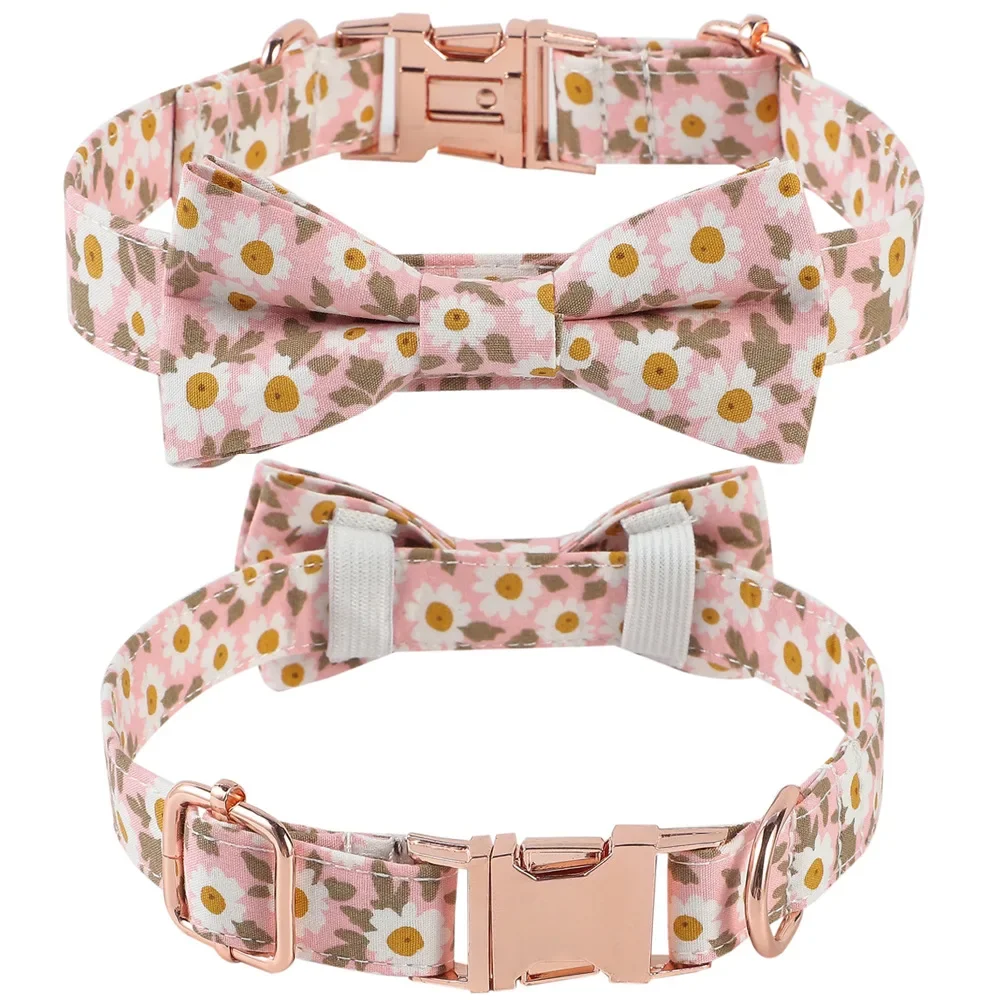 Spot New Cotton Alloy Buckle Dog Collar Pet Bow Small Floral Pet Collar Cat Collar Decorative Pet Supplies Dog Walking Artifact