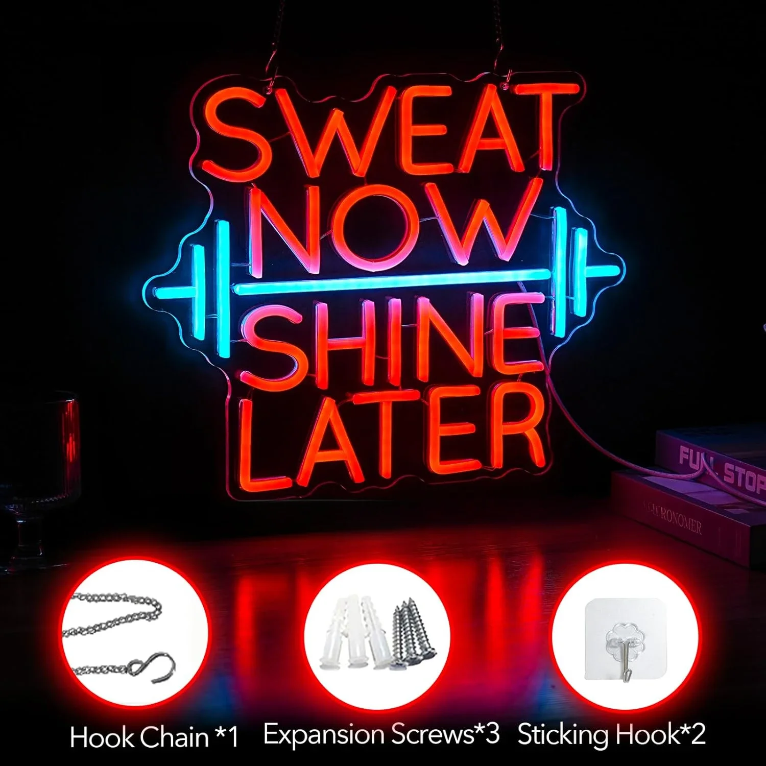 Sweat Now Shine Later Neon Sign USB Powered LED Neon Light Barbell Lifting The Weight for Gym Exercise Lifting Wall Decor
