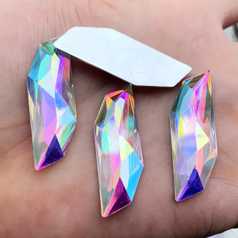 8pcs 14*45mm Glitter Crystal AB S-shape Resin Rhinestone Applique Flatback Face Crystal Strass Non Sewing Stones for Crafts