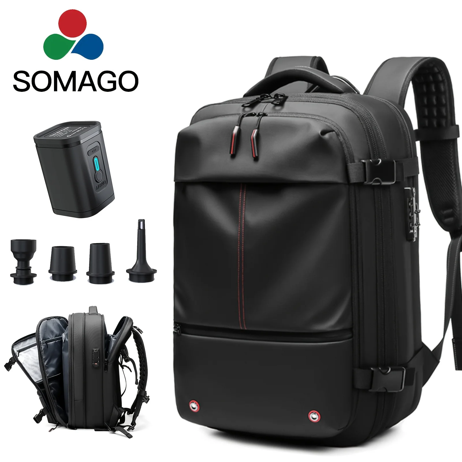 

Somago Vacpack Backpack, 15.85gal Expandable Backpack with Vacuum Compression, TSA Lock Laptop Backpack Fit for 16 Inch PC with Air Pump, Anti Theft Travel Vacuum Backpack Space Saver Backpack