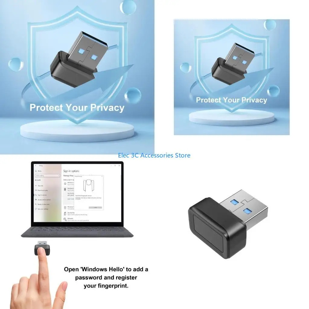 Y51A USB Fingerprint Reader Window Hello Fingerprint Reader for Windows10/11 Computer User Friendly Secure Logins