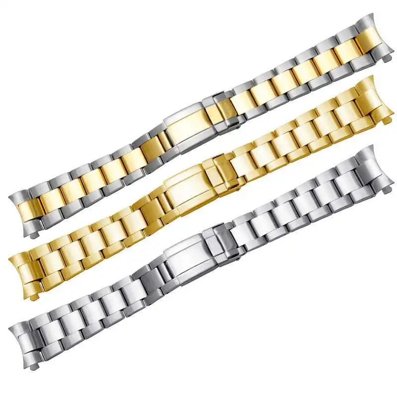 ロレックス-ヨットマスター、サブマリーナ、gmt、デイトナ用-高級メタル製カーブエンド時計バンド-17mm-20mm-ソリッドステンレススチール製ブレスレット