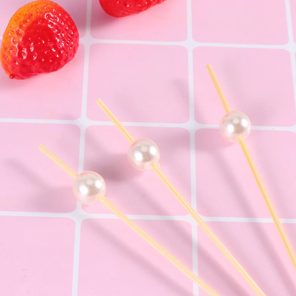 

200Pcs Bamboo Appetizer Picks with Artificial Pearl Fruit Toothpicks for Snacks Desserts Cake Decor Party Favor Decoration