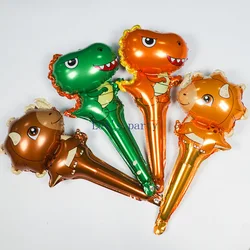 10Pcs Cartoon Animal Dinosaur Hand-held Stick Aluminum Film Balloon for Kids Boy Birthday Baby Shower Party Favors Decorations