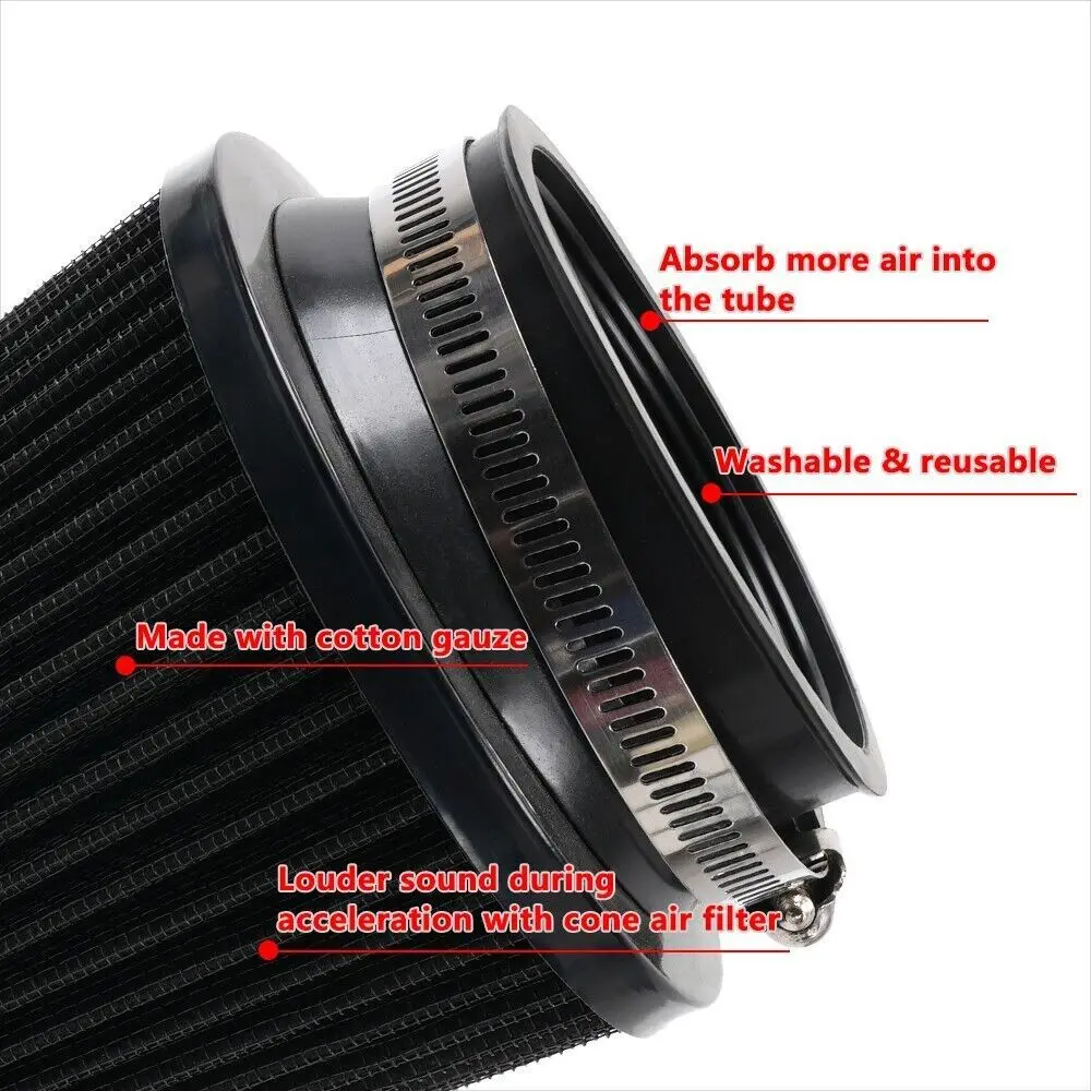 Filtros de aire negros universales de repuesto de filtro cónico de entrada de aire de 3 pulgadas y 76 mm