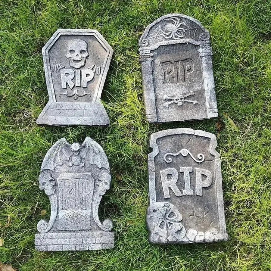 Creative Halloween Graveyard Scene Foam Tombstone RIP Skull Stone Prop Waterproof Yard Lawn Haunted House Horror Decorative