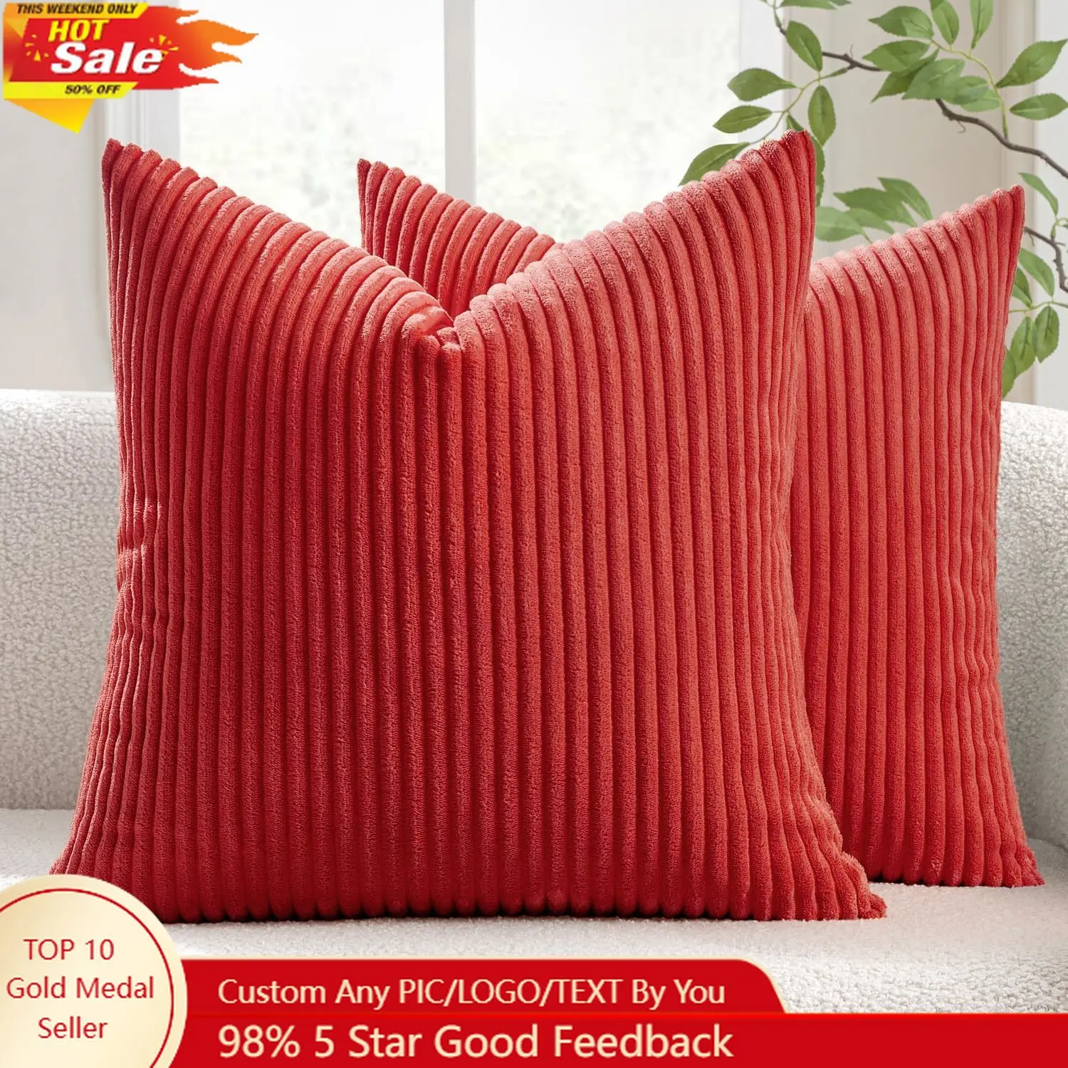 

MIULEE Winter Pack of 2 Corduroy Soft Soild Decorative Square Christmas Throw Pillow Covers Set Cushion Cases Pillowcases for So