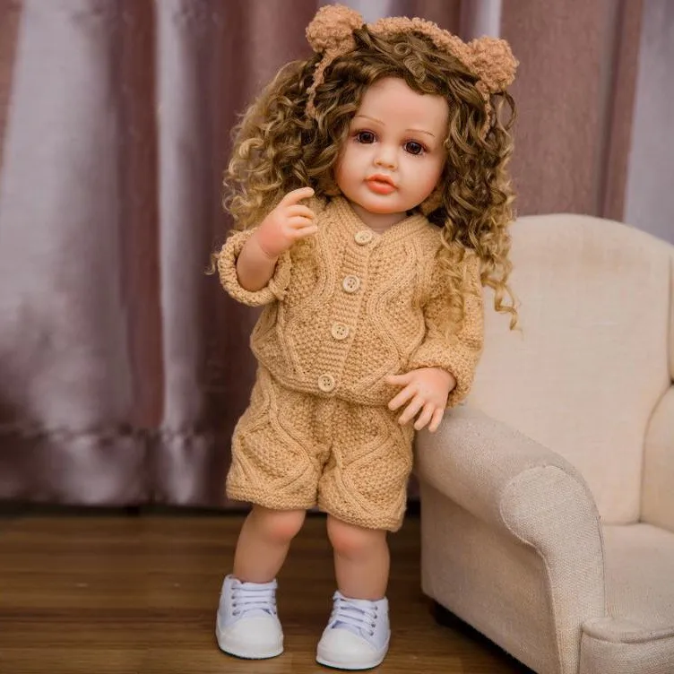 Full Silicone Waterproof Girl Doll 55 cm Reborn Babies Doll Toys Gold Hair Bebe Reborn Birthday Gifts For Child