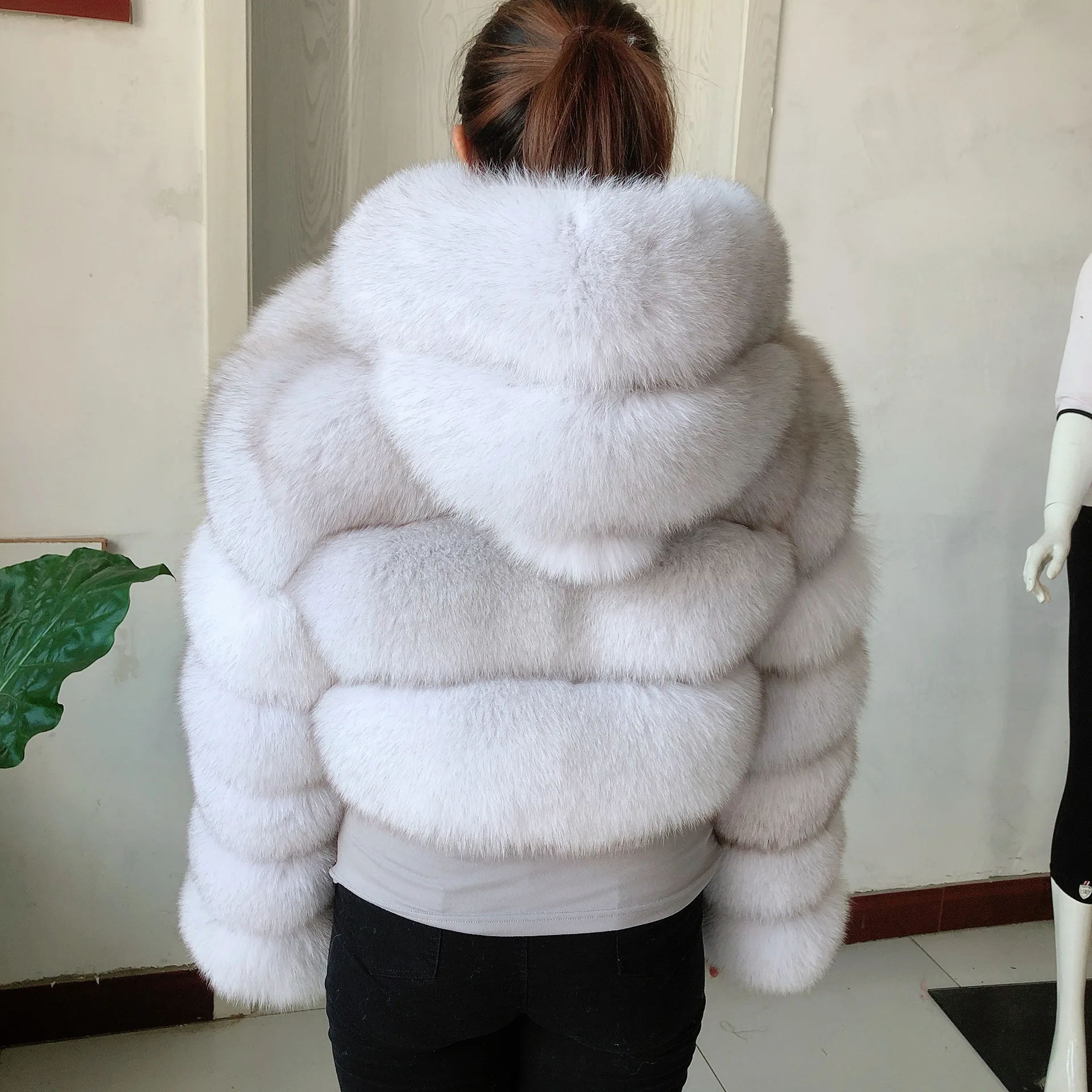 Natural fox fur hooded jacket new high street women winter fur jacket real fox fur natural raccoon fur 3 rows hooded fur coat