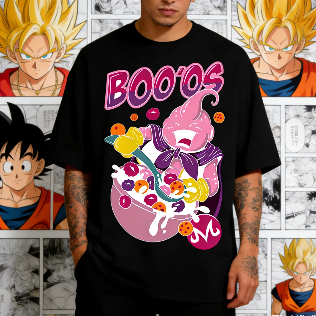 Camiseta Dragon Ball Majin Boo Cereal, Ropa Urbana de Anime, Tops Extra Grandes para Adultos y Niños, Gran Venta