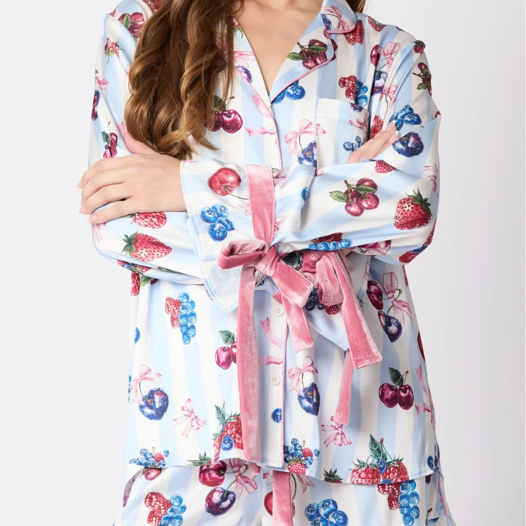 2025 Autumn New Women's Imitation Silk Pajamas Set Cartoon Pattern Home Clothes Sleepwear Women