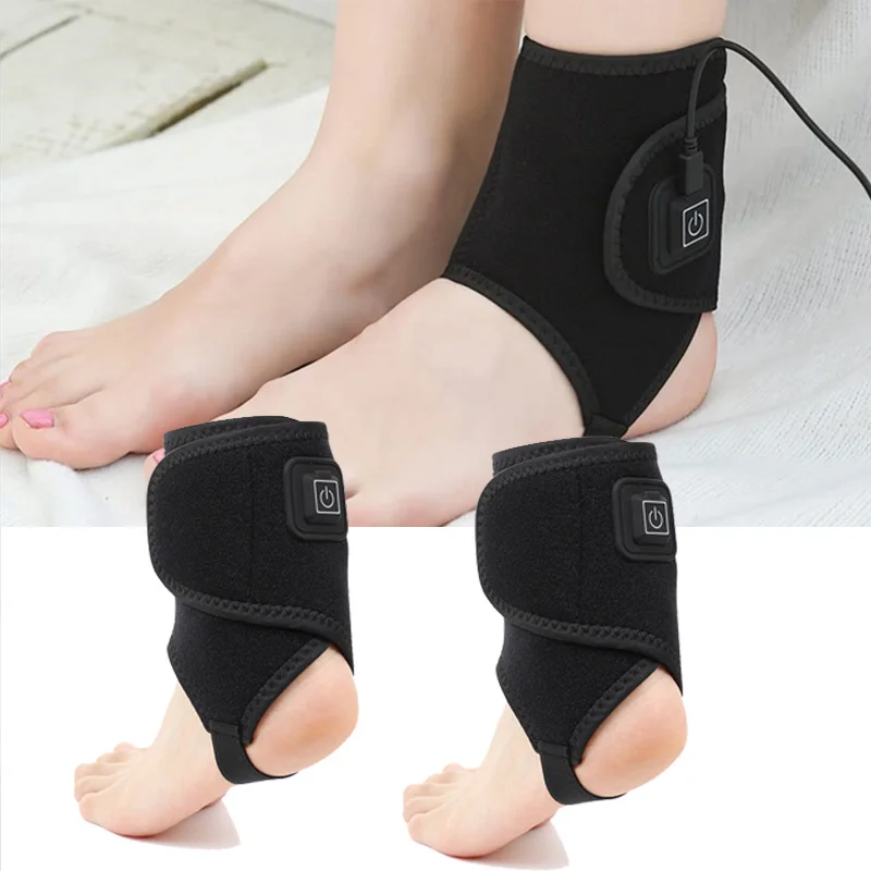 

2pcs Ankle heating pad, black USB heated ankle compression support wrapped with hot ankle warmer, 3 adjustable temperatures