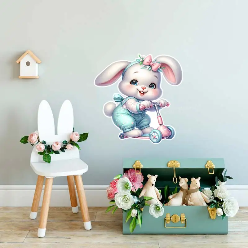 Cute Cartoon Rabbit Wall Sticker Baby Kids Room Decoration Mural Self-adhesive Bedroom Home Wallpaper Nursery Decor Decals M1062