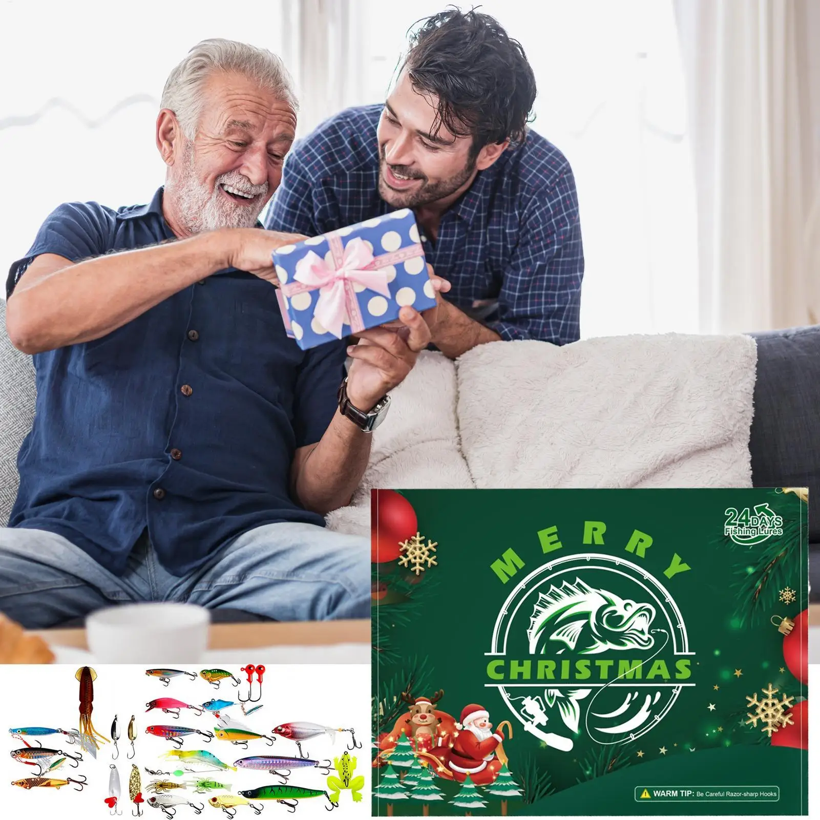 釣りカウントダウンカレンダー-24日間釣りカレンダー-クリスマスアドベント餌キット-淡水海水漁師用-大人男性ティーン向け