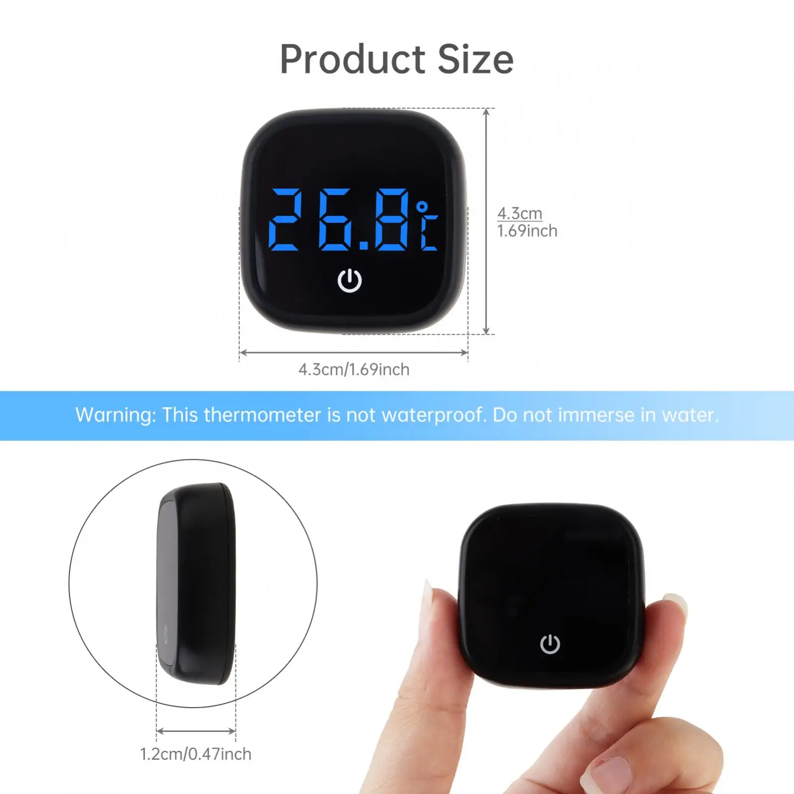 Cordless Digital Thermometer Square Display Degree Celsius White Black LED Fish Tank Temperature Gauge view 3