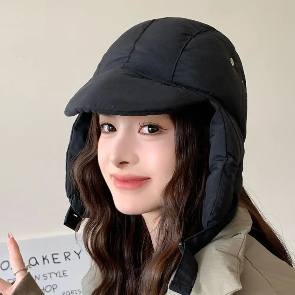 

Solid Color Ear Protection Hat Cold Protection Balaclava Pullover Cap Down Cotton Filling Cycling Skiing Hat Autumn Winter
