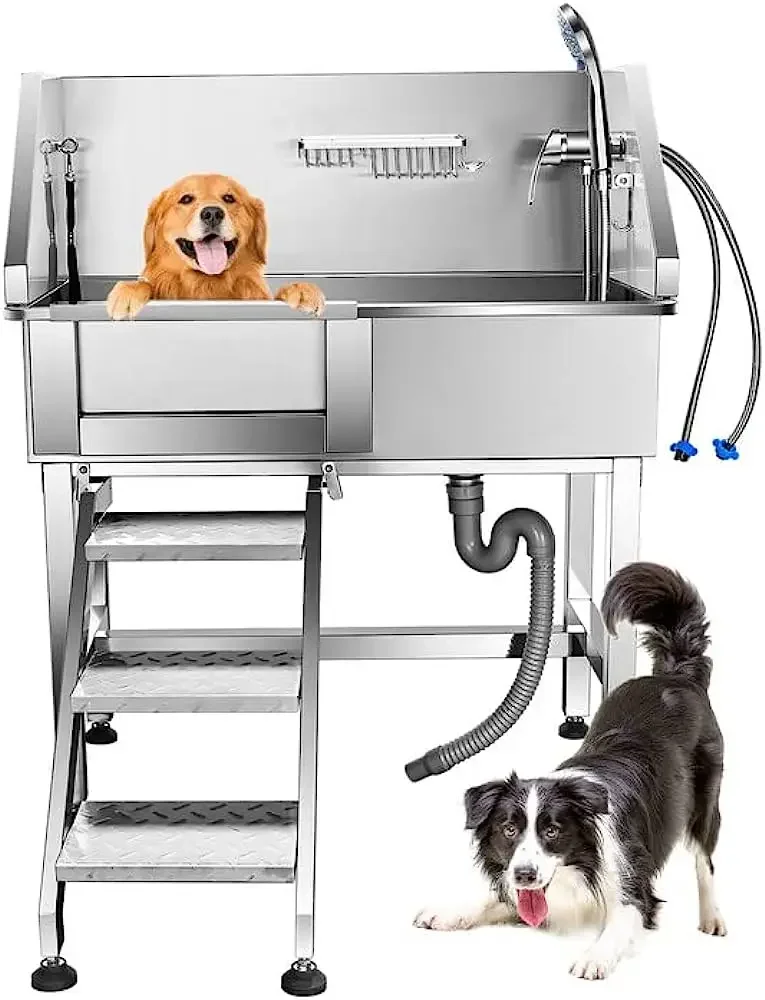 Bathtub For Pet Spa Shower Large Dog Grooming Bath Tub Stainless Steel Silver Sustainable 1 Set Bathing Products