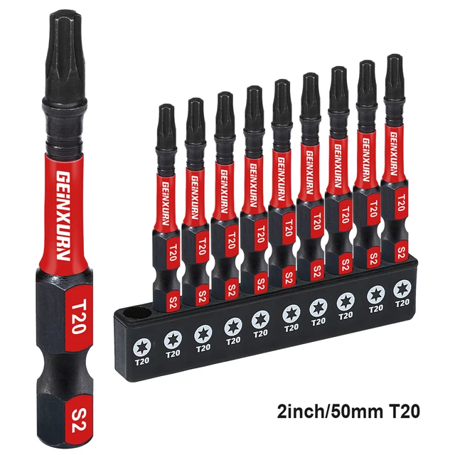 Geinxurn 2-calowy magnetyczny udarowy # Zestaw wkrętaków Torx 20, zestaw bitów mocy T20 ze stali stopowej S2 z podstawą