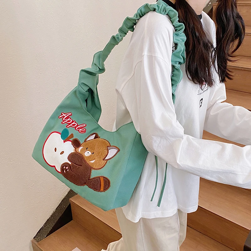 

Cartoon Animal Apple Shoulder Bags for Woman New Trendy Bag Underarm All Match Bolso Lace Up Canvas Bolsos De Mujer Sac Femme
