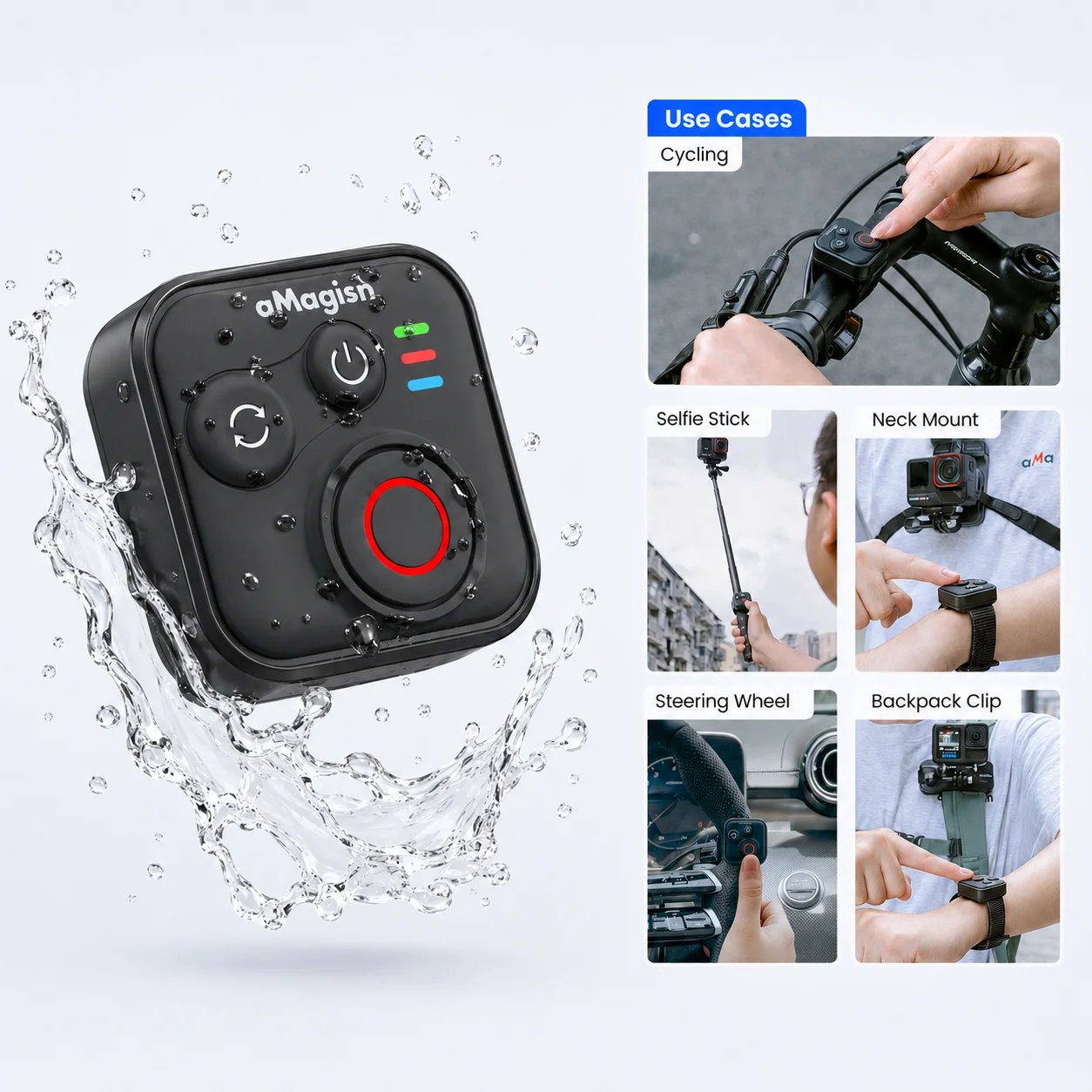 aMagisn 50m Bluetooth Remote Control for Insta360 X5 X4 Ace Pro 2 Gopro 13 12 11 10 Action Camera iOS Android Shutter Controller