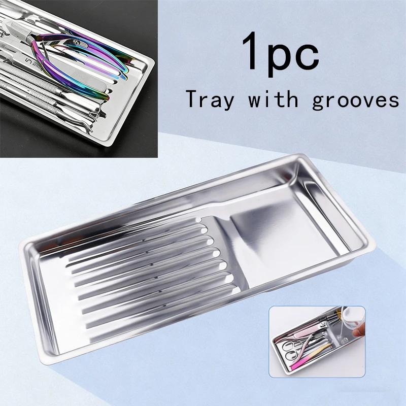 Dental Instruments Tray With Grooves Stainless Steel Disinfection Tray Surgical Medical Tools Storage Sterilization Container