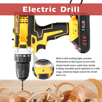 Electric Drill 21V Cordless Brushed Motor 2 Speeds Adjustment 18 Gears of Torsion Adjustable Holes Drilling Machine