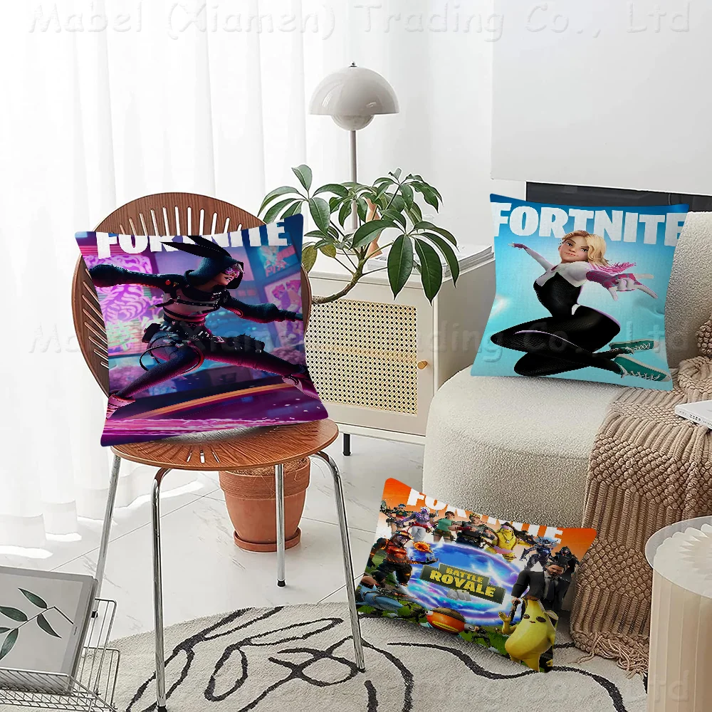 Hot-F-Fortnites-Game Pillow Covers Cartoon Sofa Decorative Home Double-sided Printing Short Plush Cute Cushion Cover