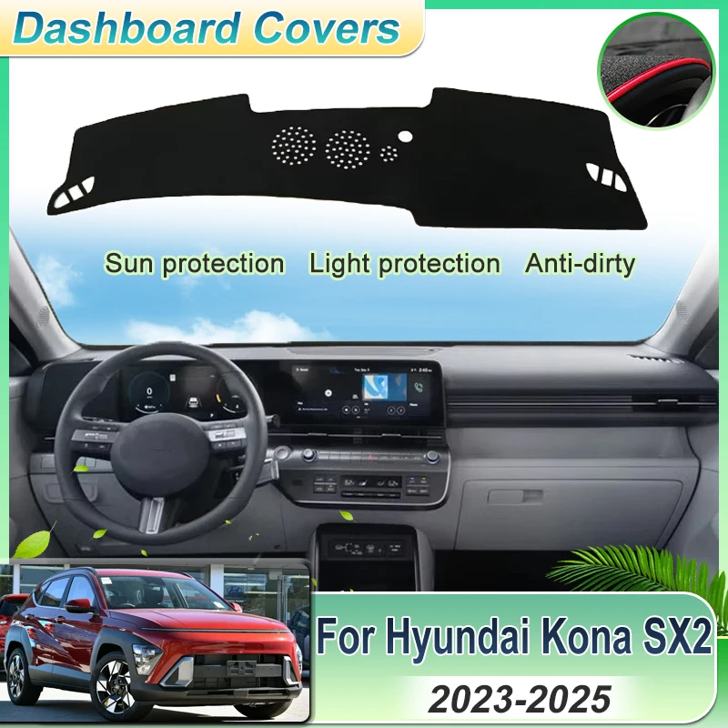 

Flannel Anti UV Slip Mat Car Dashboard Cover Pad For Hyundai Kona Kauai SX2 Accessories 2023 2024 2025 Dashmat Sun Shade Carpet