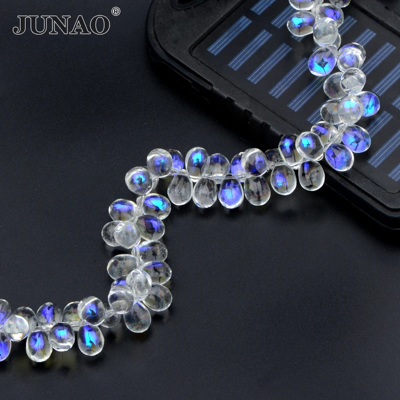 JUNAO 10x14mm Transparent AB Crystal Glass Rhinestones Beads Sewing Pendant Crystal Strass For DIY Bracelets Necklaces Dress